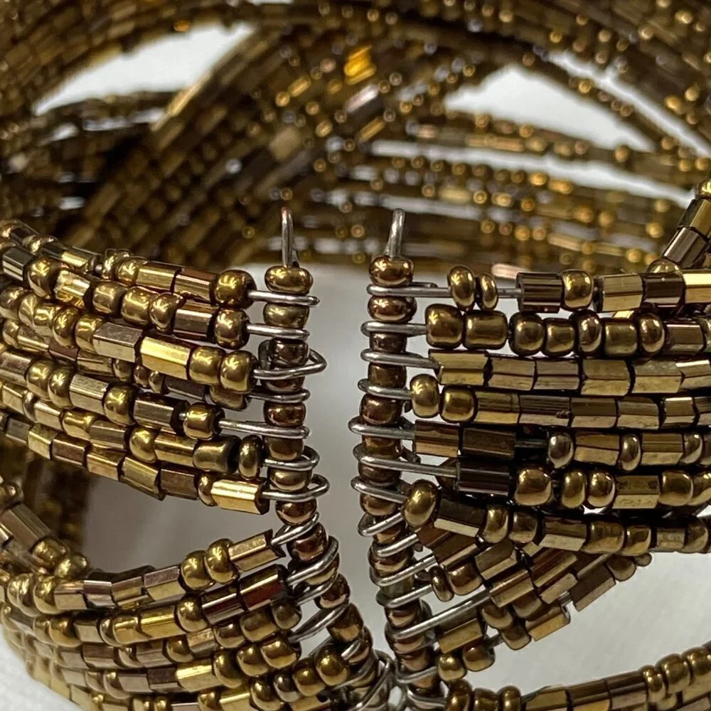 Chunky Gold Beaded Cuff Bracelet, Bohemian Vibe